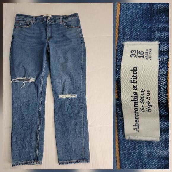 Abercrombie & Fitch Jeans Womens Sz 33 The Skinny High Rise Distressed Stretch - Picture 1 of 10